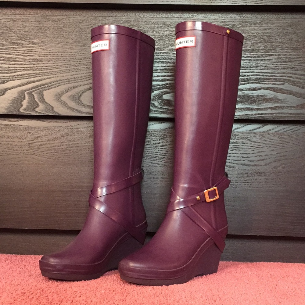 Purple Wedge Knee High Hunter Boots Size 5